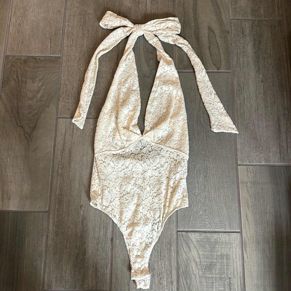 Cream Lace Halter Bodysuit